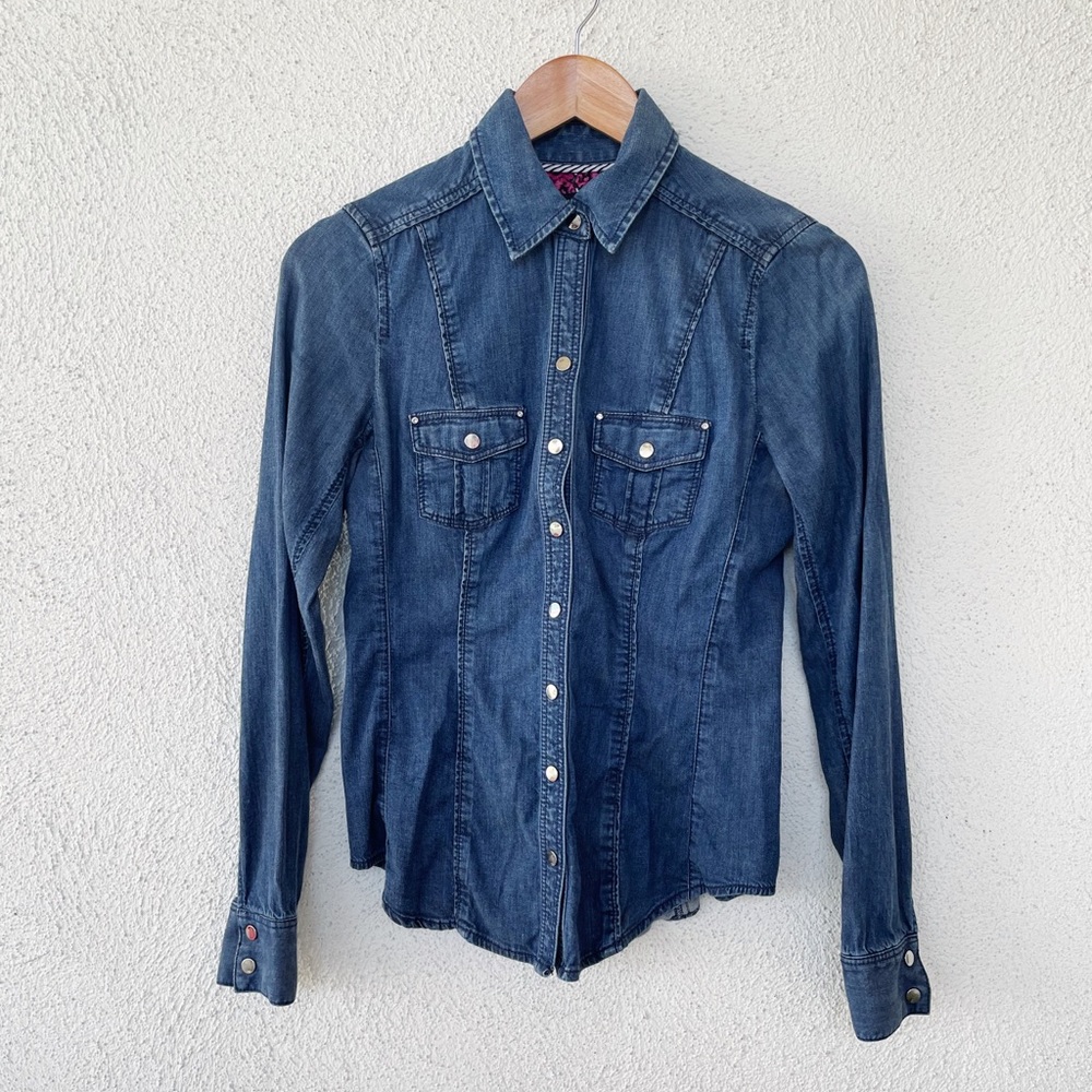 White House black market denim blouse